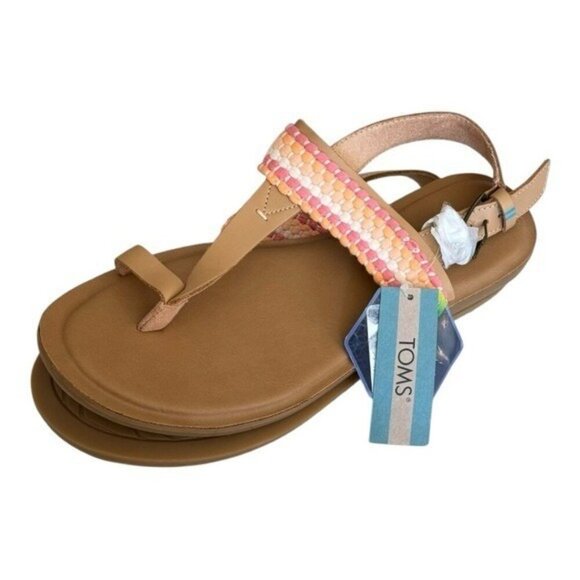 TOMS Womens Bree Sling Back Sandals Honey Leather Woven Trim Size 9 NEW - Picture 6 of 6